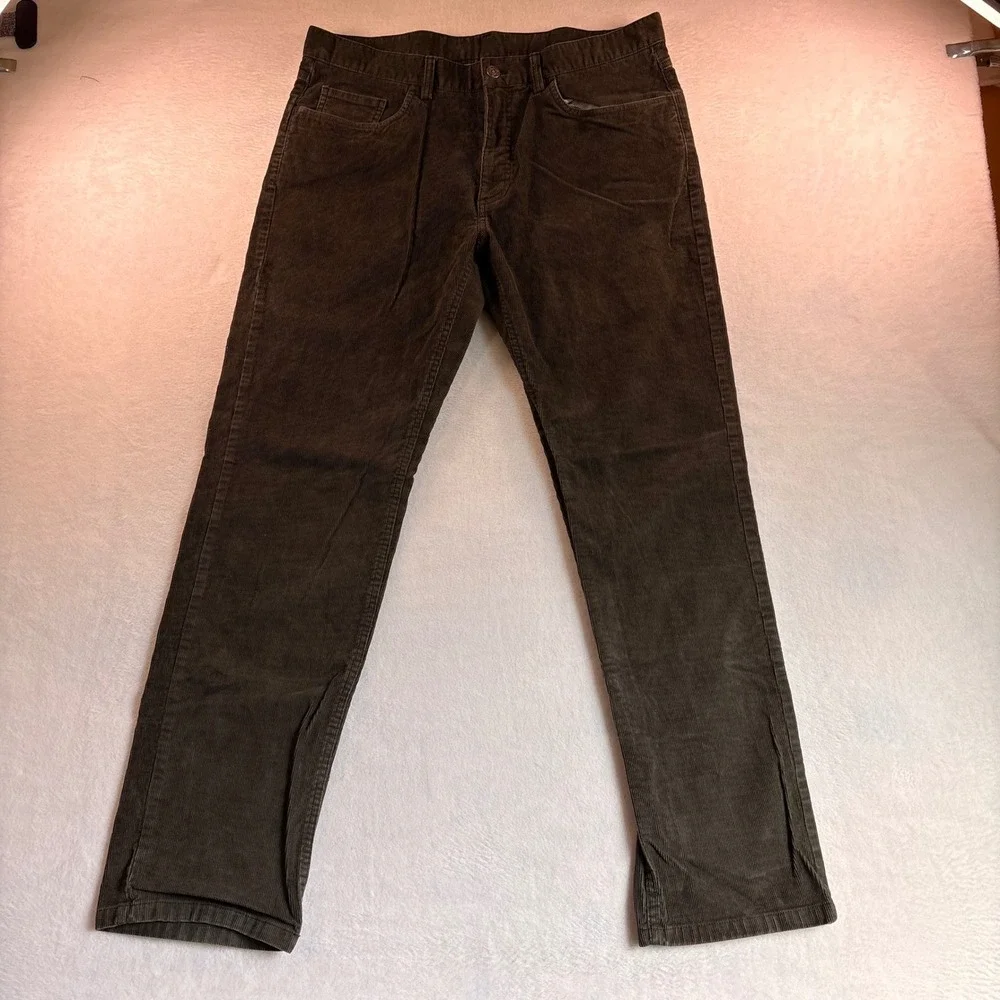 Brooks Brothers Mens Corduroy Pants 36x32 Olive Brown Straight Leg 100036607